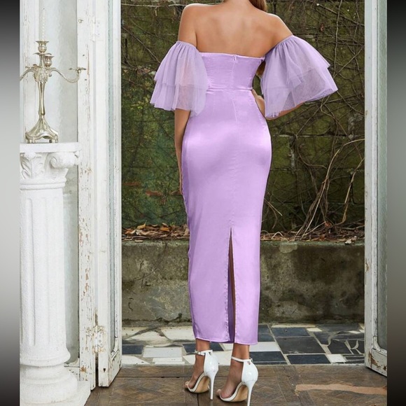 Off shoulder tulle sleeve dress - Picture 3 of 4